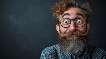A man with a beard and glasses is making an odd face, AI