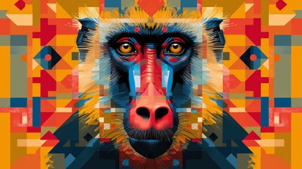 A colorful abstract painting of a monkey with geometric patterns, AI - obrazy, fototapety, plakaty