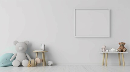 Frame mockup, frame mockup wall background for paintings and posters, children's room home interior background, 3D render