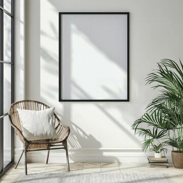 Frame mockup, wall background for painting, poster, home room interior background, 3D render