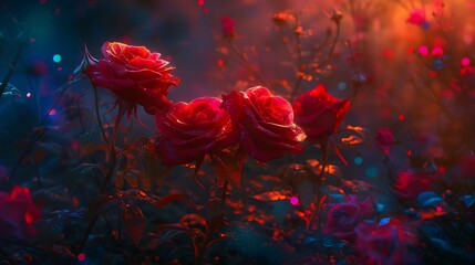 a visually stunning picture of a bunch of red roses isolated from the background, surrounded by a lively and colorful setting attractive look