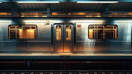an express train at a station with doors opened, in the style of LA city scenes. - obrazy, fototapety, plakaty