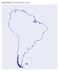 South America. Simple vector map. Continent shape. Outline style. Border of South America. Vector illustration.