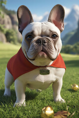 Fototapeta premium Lively French Bulldog Delighting in Outdoor Playtime