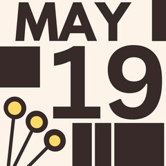 MAY 19 . Modern calendar icon .date ,day, month .flat Modern style calendar for the month of MAY