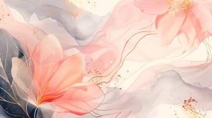 Background of abstract art modern. Luxury minimal style wallpaper with golden line art flower and leaves, Organic shapes, Watercolor. Modern background for banners, posters, websites, and