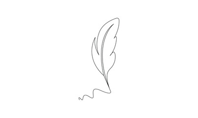 Vector continuous one simple single abstract line drawing of Quill pen isolated on a white background