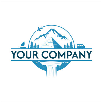 Mountain adventure logo with pyramid tree circular logo