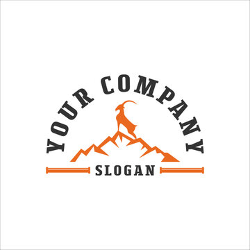 Mountain goat silhouette minimal modern adventure retro vintage logo