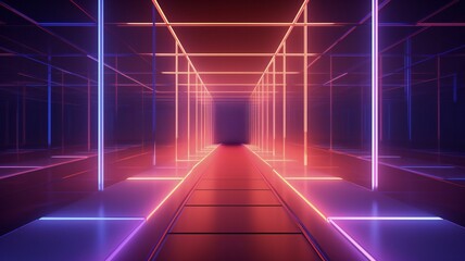 a tunnel that has a red and blue light on it - obrazy, fototapety, plakaty