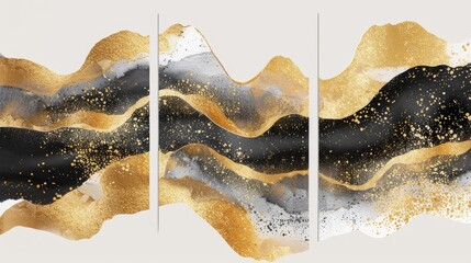 The abstract gold wall arts collection is a collection of four triptych wall art moderns. The art works are to be used for wall framed prints, canvas prints, posters, home decor, covers, and