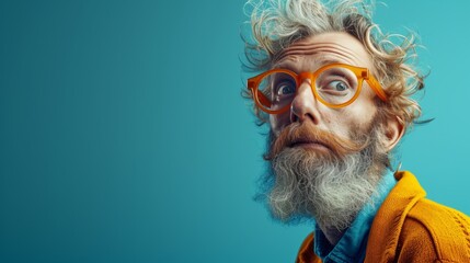 A man with a beard and glasses wearing an orange sweater, AI - obrazy, fototapety, plakaty