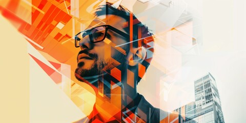 Abstract modern portrait of a man with geometric shapes overlay