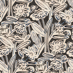Seamless pattern with bright spring flowers.