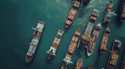 Aerial View of Industrial Port. Cargo Ships Loading and Unloading at Docks