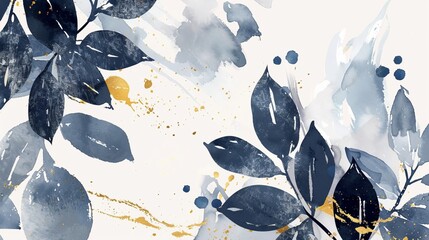 Watercolor winter botanical leaf branches background modern illustration. Design for posters, wallpapers, banners, cards, and decorations.
