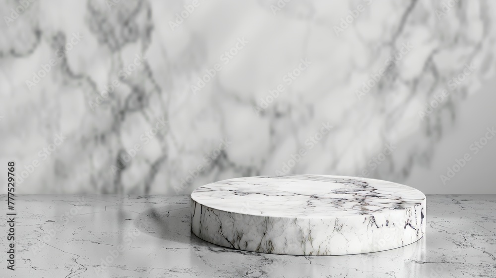 Poster this white marble product stand has a marbling floor background in the top view that is ideal for di