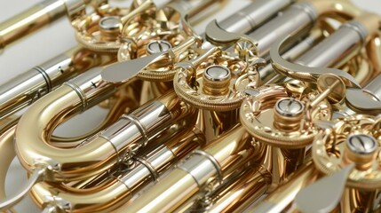 The precision and craftsmanship of the keys and levers on a French horn