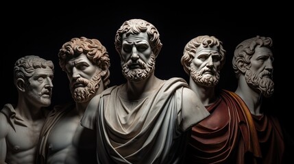 A stoic Greek bearded man bronze statue