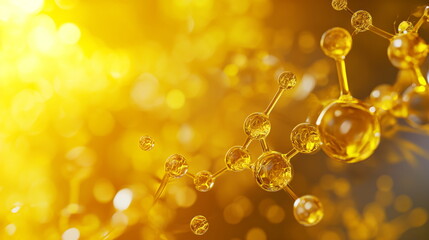 Liquid yellow molecules, Golden molecules swirl, akin to liquid sunshine, epitomizing the dynamic beauty and energy of chemical interactions