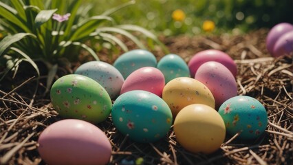 Fototapeta na wymiar easter eggs in the grass