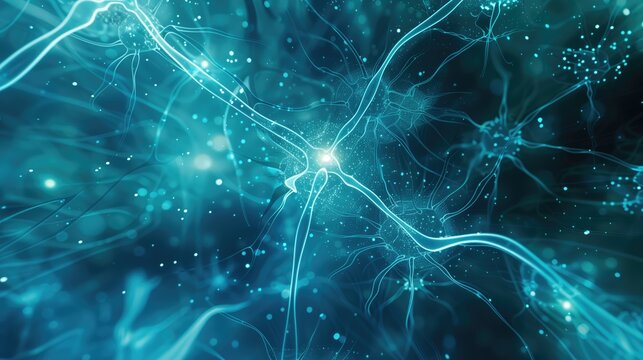 Digital technology high tech sci fi medical science synapses healthcare glowing light blue futuristic scientific background