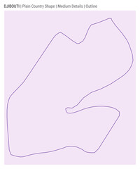 Djibouti plain country map. Medium Details. Outline style. Shape of Djibouti. Vector illustration.