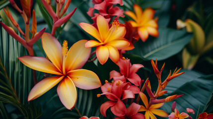 Close-up exotic tropical flowers. Summer time, nature, beauty. 