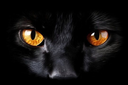 Cat eyes gleam in the darkness, watching from the shadows as if guarding a forbidden treasure.