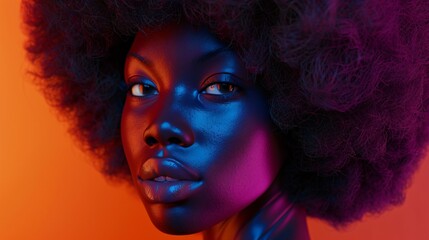 Vibrant afro atop a modern African fashion muse captured in art
