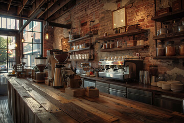 Fototapeta na wymiar Vintage Café Interior with Espresso Machines