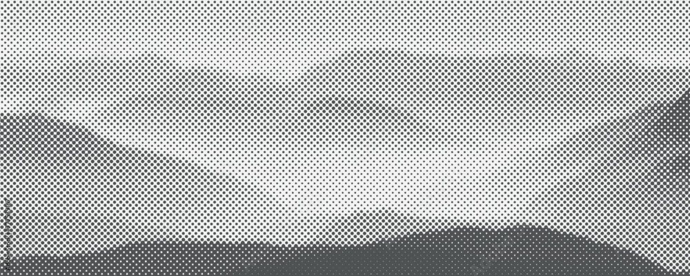 Poster vector halftone dots background, fading dot effect. grunge noise hills art wallpaper design for prin