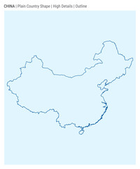 China plain country map. High details. Outline style. Shape of China. Vector illustration.