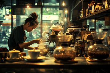 Barista Crafting Coffee in a Cozy Café