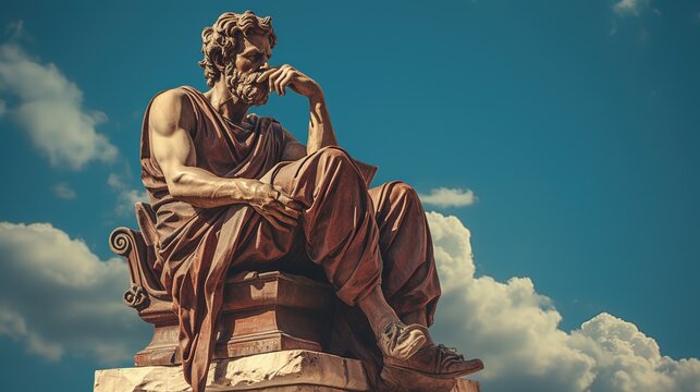 A stoic Greek bearded man bronze statue