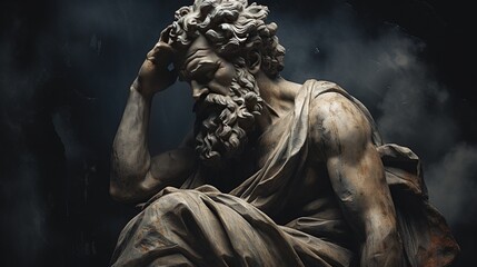 Fototapeta na wymiar A stoic Greek bearded man bronze statue