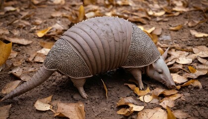 An-Armadillo-With-Its-Shell-Covered-In-Mud-And-Lea-
