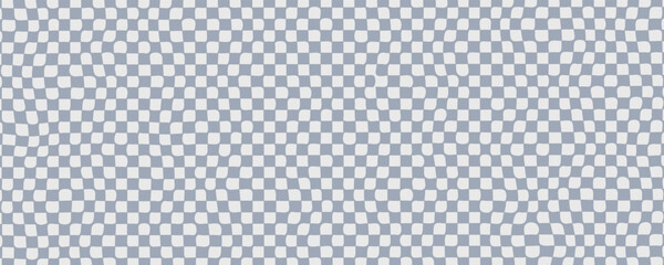 Trippy checkerboard background. Retro psychedelic checkered wallpaper. Wavy groovy chessboard surface. Distorted geometric pattern. Abstract monochrome vector backdrop - obrazy, fototapety, plakaty