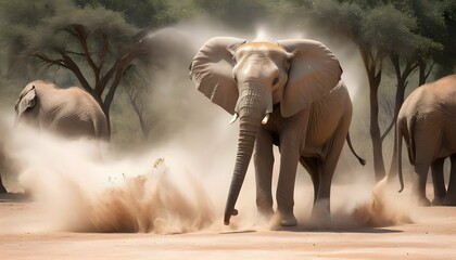 An-Elephant-Spraying-Dust-To-Protect-Its-Skin- - obrazy, fototapety, plakaty