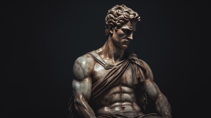 A stoic Greek bearded man bronze statue