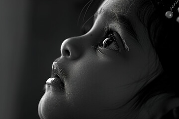 A child's eyes widened in awe, captivated by a wondrous sight, with a mouth agape in joyful astonishment.