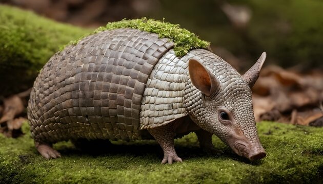 An-Armadillo-With-Its-Shell-Covered-In-Moss-