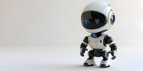 An powered security robot patrolling at night guarding and protecting the peace and safety of the environment