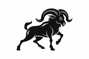 Obraz premium Brutal prancing ram logo black silhouette on white background