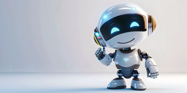 A Robot Character Hosting a Cooking Show Culinary Commentator on a White Background with Copy Space