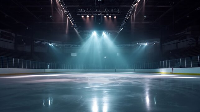 an image of an isolated ice hockey rink under dramatic spotlights attractive look