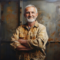 Obraz premium Smiling Experienced Engineer, Proud Professional in Workwear, Industrial Environment Portrait
