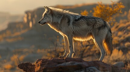 Grey wolf in the morning light