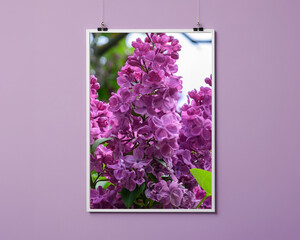 Photoshop mockup template of a painting of a sprig of blooming lilac