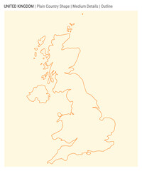 United Kingdom plain country map. Medium details. Outline style. Shape of United Kingdom. Vector illustration.